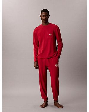 Calvin Klein Trousers Pyjama Set Icon Cotton Stretch Graphic - Red