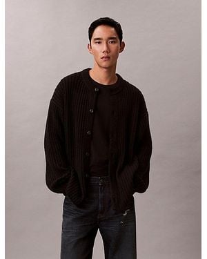 Calvin Klein Cárdigan holgado de canalé de mezcla de algodón - Negro