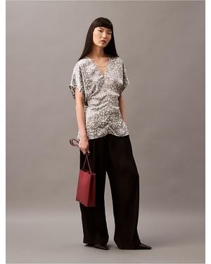 Calvin Klein Crushed Satin Print Blouse - Gray