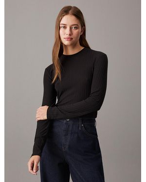 Calvin Klein Semi Sheer Rib Long Sleeve Top - Blue