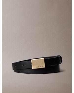 Calvin Klein Full-Grain Leather Plaque Buckle Belt - Multicolour