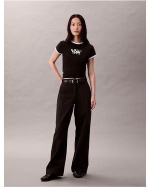 Calvin Klein Calvin Klein Cotton Canvas High Rise Pants - Black