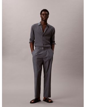 Calvin Klein Cotton Lyocell Belted Trousers - Multicolour