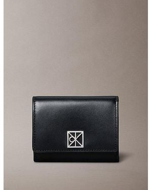 Calvin Klein Monogram Logo Emblem Leather Trifold Wallet - Grey