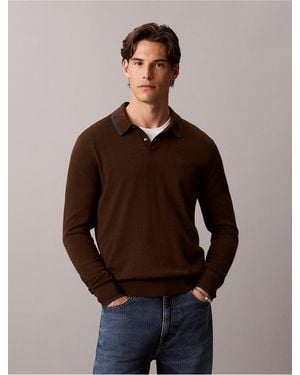 Calvin Klein Extra Fine Merino Tipping Polo Sweater - Brown