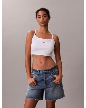 Calvin Klein Cropped Ribbed Cotton Cami Top - Blue