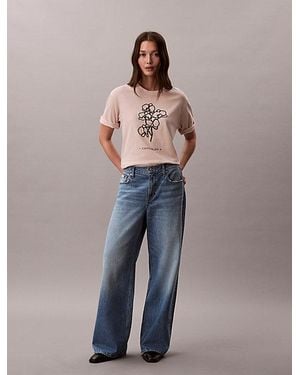Calvin Klein Jeans Oversized Floral Appliqué T-Shirt - Blue