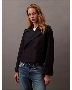 Calvin Klein Cotton Blend Short Trench Coat - Blue