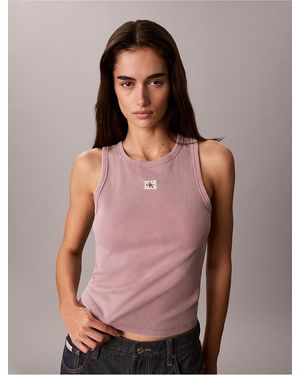 Calvin Klein Calvin Klein Woven Monologo Rib Tank Top - Purple