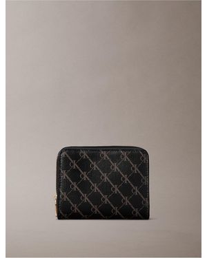Calvin Klein Coated Monogram Zip Flap Wallet - Gray