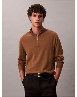 Calvin Klein Merino Wool Quarter Zip Sweater - Brown