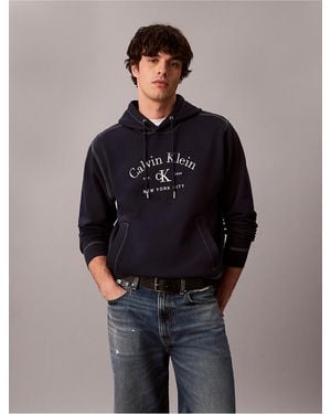 Calvin Klein Calvin Klein Stitch Arch Logo Graphic Hoodie - Blue