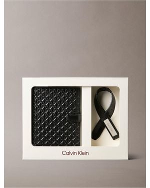 Calvin Klein Embossed Allover Monogram Passport Holder + Luggage Tag Set - Multicolor