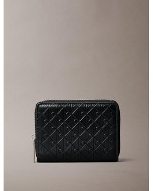 Calvin Klein Embossed Allover Monogram Zip Coin Pouch - Grey