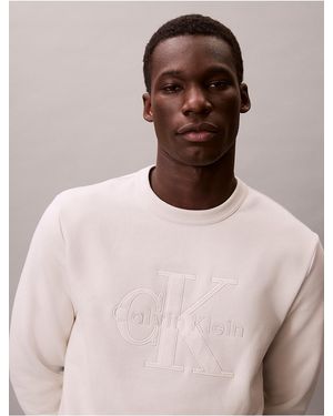 Calvin Klein Calvin Klein Fleece Velvet Monologo Graphic Relaxed Sweatshirt - Natural