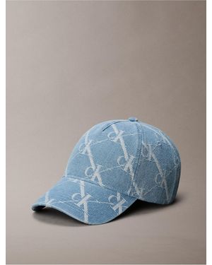 Calvin Klein Allover Monogram Denim Cap - Blue
