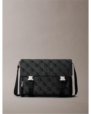 Calvin Klein Monogram Jacquard Flap Messenger Bag - Gray