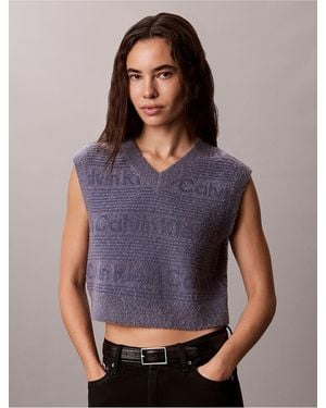 Calvin Klein Calvin Klein Wool Blend Textured Logo Sweater Vest - Purple