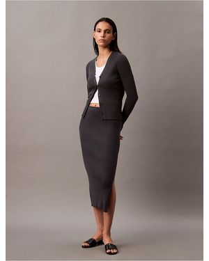 Calvin Klein Calvin Klein Smooth Cotton Rib Midi Skirt - Gray