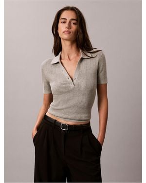 Calvin Klein Calvin Klein Smooth Cotton Rib Polo Sweater - Black