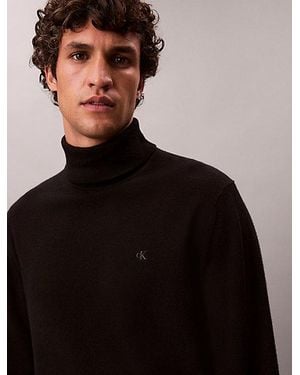 Calvin Klein Jersey de lana merino con cuello vuelto - Negro