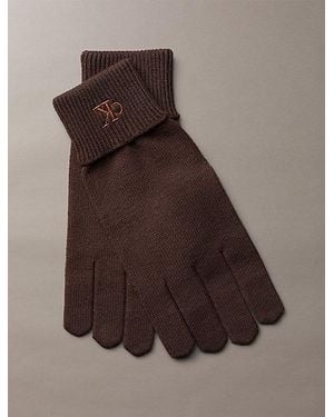 Calvin Klein Knit Signature Logo Touchscreen Gloves - Brown