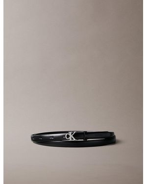 Calvin Klein Full Grain Leather Skinny Logo Belt - Grey