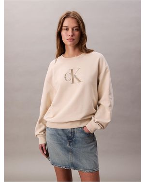 Calvin Klein Calvin Klein Monogram Logo French Terry Relaxed Sweatshirt - Natural