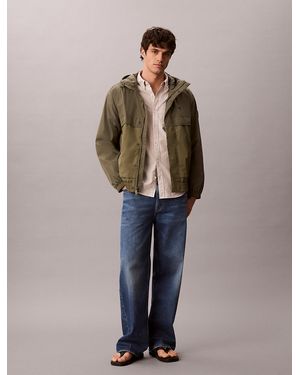 Calvin Klein Hooded Nylon Windbreaker Jacket - Blue