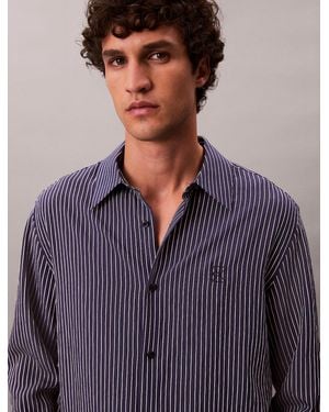 Calvin Klein Stripe Viscose Blend Relaxed Button-Up Shirt - Purple