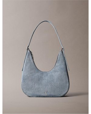 Calvin Klein Logo Denim Crescent Crossbody Bag - Gray