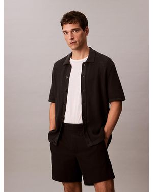 Calvin Klein Cotton Mesh Button-Up Shirt - Black