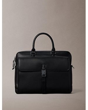 Calvin Klein Saffiano Emblem Logo Laptop Bag - Black