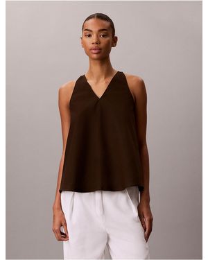 Calvin Klein Calvin Klein Linen Blend Sleeveless Top - Brown