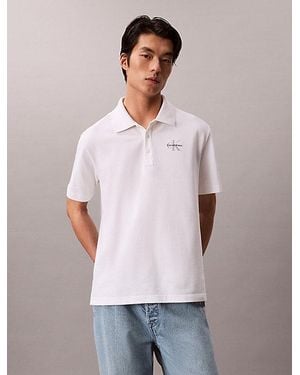 Calvin Klein Jeans Cotton Piqué Monogram Polo Shirt - White