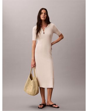 Calvin Klein Cotton Rayon Stripe Midi Dress - Natural