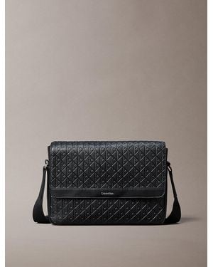 Calvin Klein Embossed Emblem Logo Flap Messenger Bag - Grey