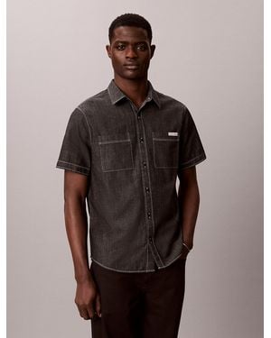 Calvin Klein Cotton Chambray Short Sleeve Shirt - Brown