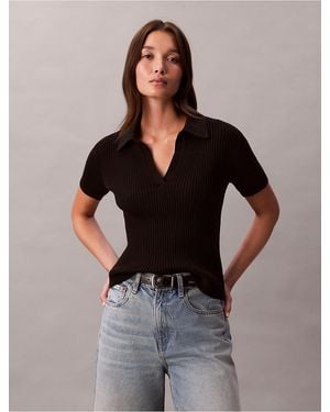 Calvin Klein Calvin Klein Smooth Cotton Rib Sweater Polo - Black