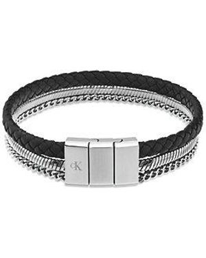 Calvin Klein Jeans Ck Merge Steel And Leather Bracelet - Black