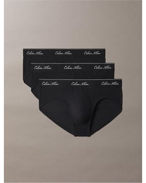 Calvin Klein Icon Cotton Stretch Script 3-Pack Hip Brief - Black