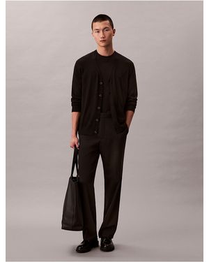 Calvin Klein Extra Fine Merino Wool Blend Cardigan Sweater - Black