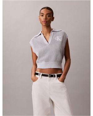 Calvin Klein Calvin Klein Monogram Crochet Cropped Top - Gray
