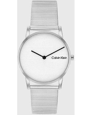 Calvin Klein Armbanduhr Mit Linearem Zifferblatt Und Mesh-Armband - Weiß