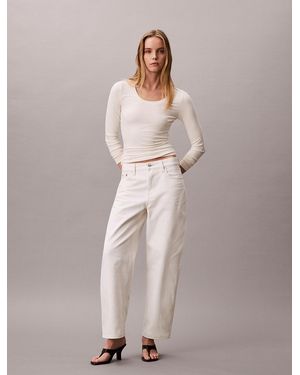 Calvin Klein Ribbed Modal Long Sleeve T-Shirt - Natural
