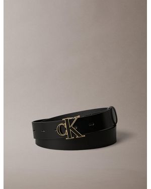 Calvin Klein Full-Grain Leather Logo Buckle Belt - Multicolour