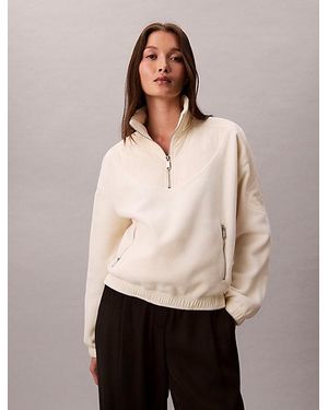 Calvin Klein Jeans Polar Fleece Zip Neck Sweatshirt - Natural