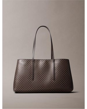 Calvin Klein Allover Emblem Logo Tote Bag - Gray