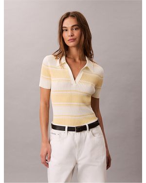 Calvin Klein Calvin Klein Smooth Cotton Rib Polo Sweater - Natural
