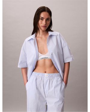 Calvin Klein Cotton Poplin Relaxed Short Sleeve Sleep Shirt - Purple